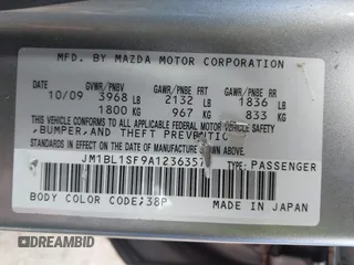 2010 Mazda 3 i Sport with VIN JM1BL1SF9A1236357, listed as a IAAI auction lot 41958945 with 85,927 mi miles and . Bid and sale history available at DreamBid. Image 9.