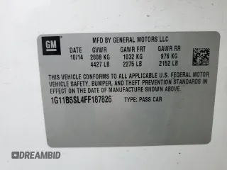 2015 Chevrolet Malibu LS with VIN 1G11B5SL4FF187826, listed as a Copart auction lot 54364305 with 172,532 mi miles and Salvage Title. Bid and sale history available at DreamBid. Image 12.