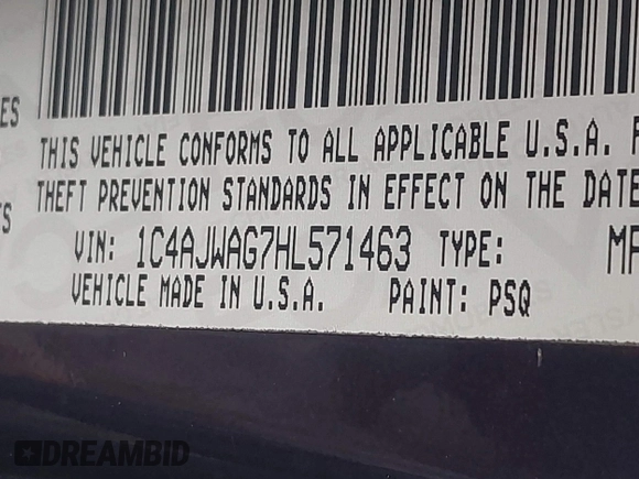 2017 Jeep Wrangler Sport with VIN 1C4AJWAG7HL571463, listed as a IAAI auction lot 41633259 with 130,406 mi miles and . Bid and sale history available at DreamBid. Image 9.