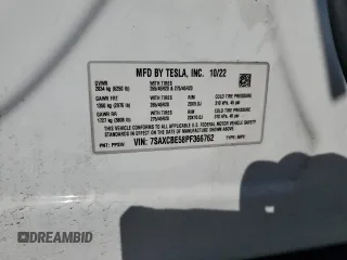 2023 Tesla Model X with VIN 7SAXCBE58PF366762, listed as a Copart auction lot 54133945 with Not Provided miles and Salvage Title. Bid and sale history available at DreamBid. Image 14.