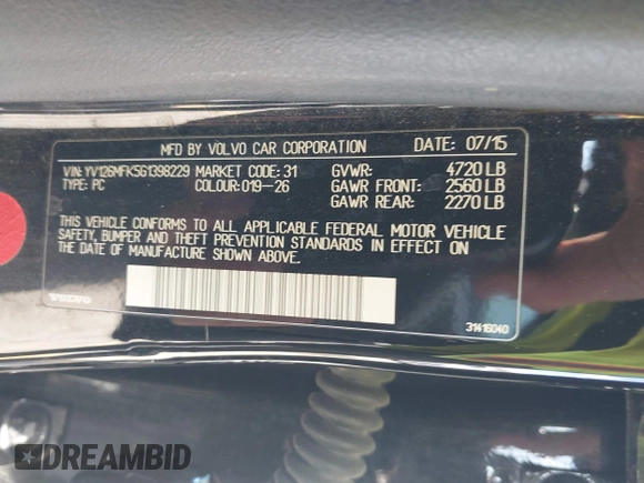 2016 Volvo S60 T5 Drive-E Premier z VIN YV126MFK5G1398229, wystawiony jako IAAI lot #42039229 z przebiegiem 99 604 mil mil oraz . Historia ofert i sprzedaży dostępna na DreamBid. Obrazek 9.