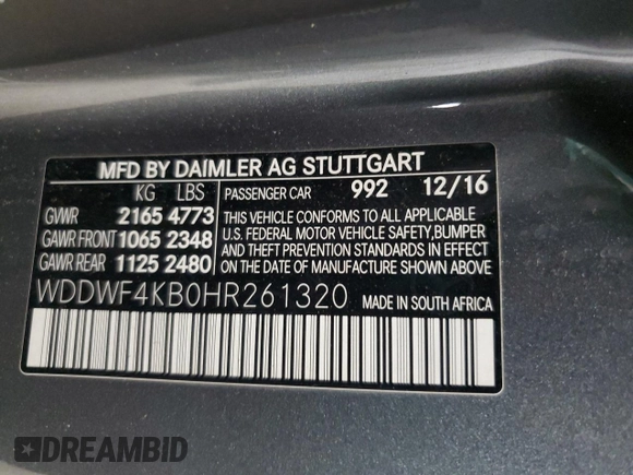 2017 Mercedes-Benz C 300 with VIN WDDWF4KB0HR261320, listed as a Copart auction lot 56069965 with Not Provided miles and Clean Title. Bid and sale history available at DreamBid. Image 13.