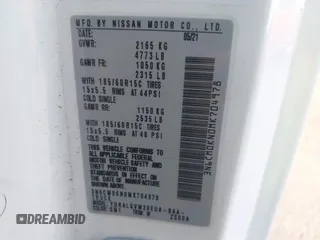 2021 Nissan NV200 S with VIN 3N6CM0KN0MK704978, listed as a IAAI auction lot 41364909 with 88,448 mi miles and . Bid and sale history available at DreamBid. Image 9.