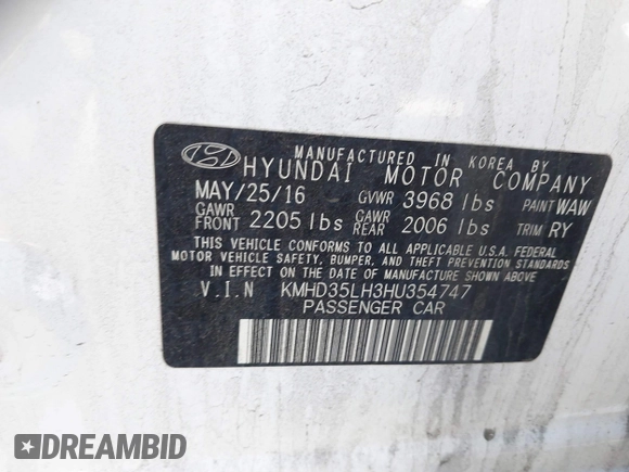 2017 Hyundai Elantra с VIN KMHD35LH3HU354747, выставлен на аукционе IAAI как лот 41763448 с пробегом 94 640 миль миль и . История ставок и продаж доступна на DreamBid. Изображение 9.