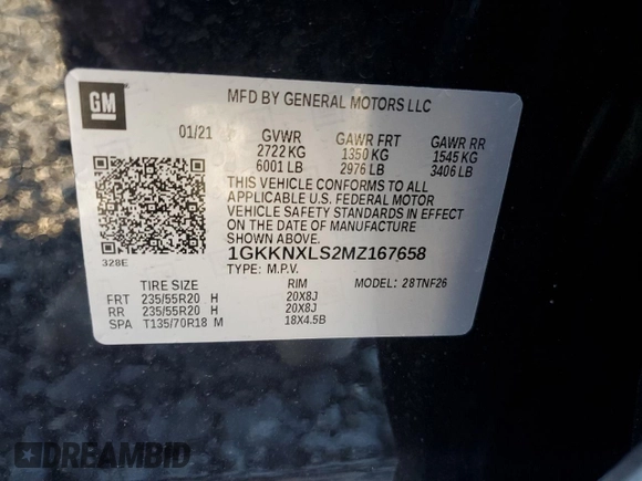 2021 GMC Acadia Denali with VIN 1GKKNXLS2MZ167658, listed as a Copart auction lot 48554425 with 92,317 mi miles and Salvage title. Bid and sale history available at DreamBid. Image 13.