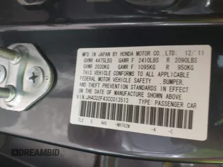 2012 Acura TSX with VIN JH4CU2F43CC013513, listed as a IAAI auction lot 41469274 with 110,108 mi miles. Bid and sale history available at carsss.com. Image 9.
