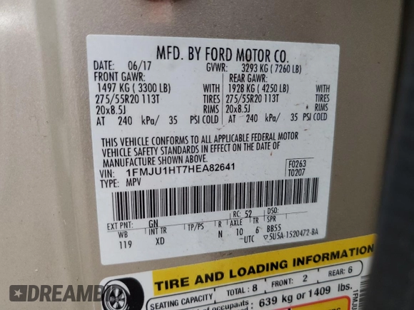 2017 Ford Expedition XLT z VIN 1FMJU1HT7HEA82641, wystawiony jako Copart lot #54178535 z przebiegiem 39 232 mil mil oraz Szkoda całkowita • Salvage title. Historia ofert i sprzedaży dostępna na DreamBid. Obrazek 12.
