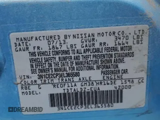 2014 Nissan Note S с VIN 3N1CE2CP3EL365580, выставлен на аукционе Copart как лот 59771495 с пробегом 98 245 миль миль и Списание • Salvage title. История ставок и продаж доступна на DreamBid. Изображение 12.