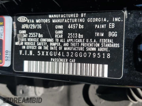 2016 Kia Optima EX with VIN 5XXGU4L32GG079518, listed as a Copart auction lot 55212595 with 176,749 mi miles and Clean Title. Bid and sale history available at carsss.com. Image 12.
