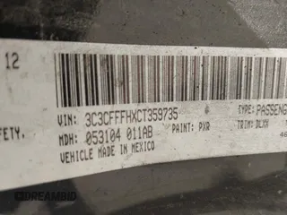 2012 FIAT 500 Abarth z VIN 3C3CFFFHXCT359735, wystawiony jako IAAI lot #41997590 z przebiegiem Nie podano mil oraz . Historia ofert i sprzedaży dostępna na DreamBid. Obrazek 9.