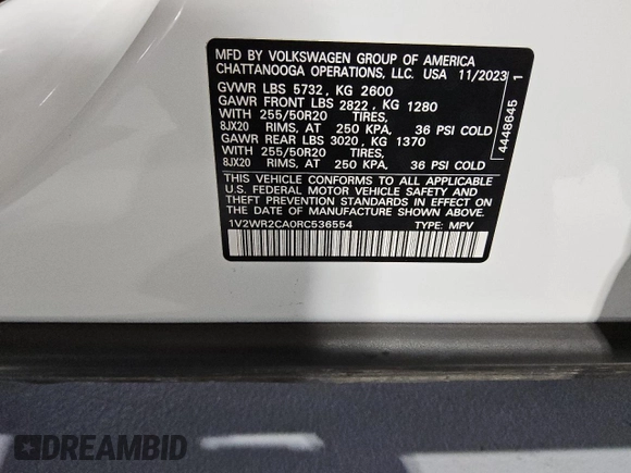 2024 Volkswagen Atlas SE with VIN 1V2WR2CA0RC536554, listed as a Copart auction lot 61272315 with 41,506 mi miles and Clean title. Bid and sale history available at DreamBid. Image 14.
