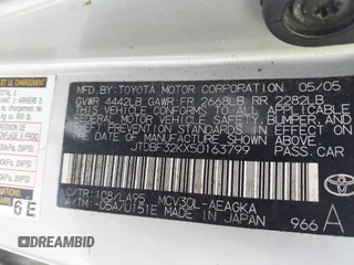 2005 Toyota Camry LE with VIN JTDBF32KX50163799, listed as a IAAI auction lot 41937898 with 140,616 mi miles and . Bid and sale history available at DreamBid. Image 9.