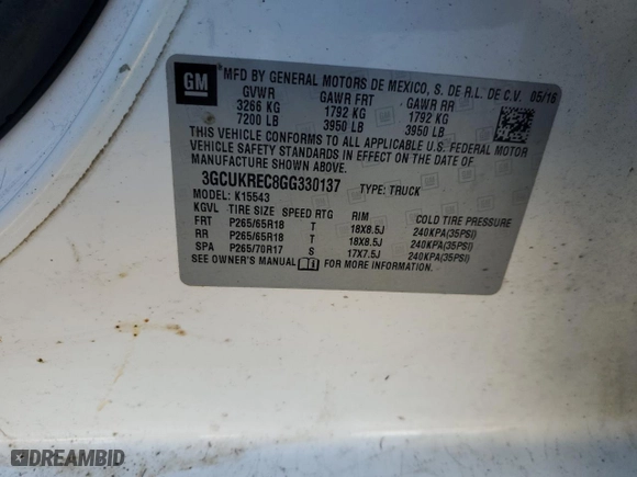 2016 Chevrolet Silverado 1500 LT with VIN 3GCUKREC8GG330137, listed as a Copart auction lot 53310775 with 111,624 mi miles and Salvage Title. Bid and sale history available at carsss.com. Image 12.