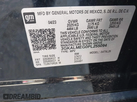 2023 GMC Terrain SLE with VIN 3GKALMEG0PL255094, listed as a IAAI auction lot 41605401 with 22,275 mi miles. Bid and sale history available at carsss.com. Image 9.
