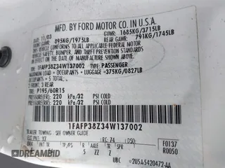2004 Ford Focus ZTS with VIN 1FAFP38Z34W137002, listed as a IAAI auction lot 41867443 with 185,862 mi miles and . Bid and sale history available at carsss.com. Image 9.