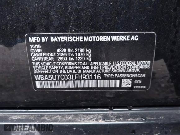 2020 BMW 3 Series M340i z VIN WBA5U7C03LFH93116, wystawiony jako IAAI lot #41826452 z przebiegiem Nie podano mil oraz . Historia ofert i sprzedaży dostępna na DreamBid. Obrazek 9.