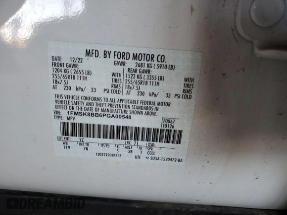 2023 Ford Explorer with VIN 1FMSK8BB6PGA00548, listed as a Copart auction lot 50211455 with 11,191 mi miles and Salvage Title. Bid and sale history available at carsss.com. Image 12.