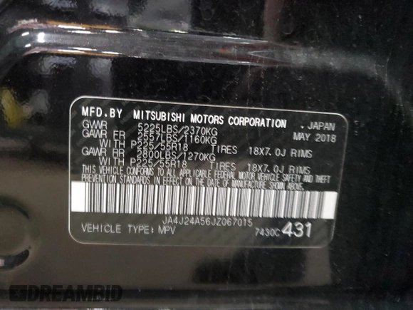 2018 Mitsubishi Outlander SEL with VIN JA4J24A56JZ067015, listed as a Copart auction lot 57688615 with 149,196 mi miles and Clean title. Bid and sale history available at DreamBid. Image 13.