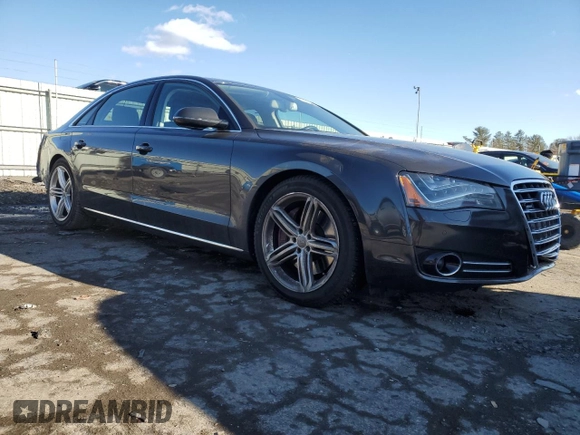 2012 Audi A8 with VIN WAURVAFD8CN004536, listed as a Copart auction lot 45173125 with 143,000 mi miles and Salvage title. Bid and sale history available at DreamBid. Image 4.