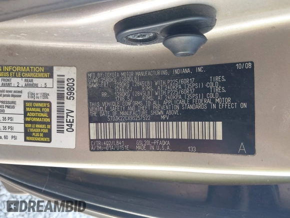 2009 Toyota Sienna XLE with VIN 5TDZK22CX9S257522, listed as a IAAI auction lot 42113875 with 214,873 mi miles. Bid and sale history available at carsss.com. Image 9.