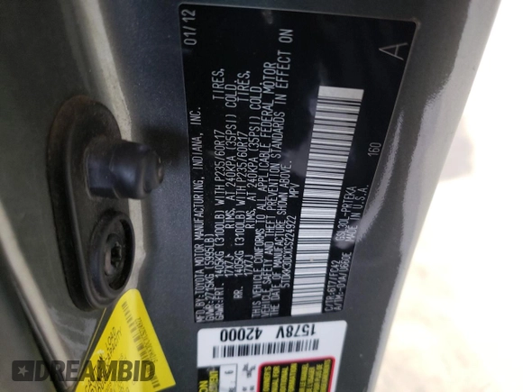 2012 Toyota Sienna LE AAS with VIN 5TDKK3DCXCS224922, listed as a Copart auction lot 57770865 with 210,320 mi miles and Salvage title. Bid and sale history available at DreamBid. Image 13.