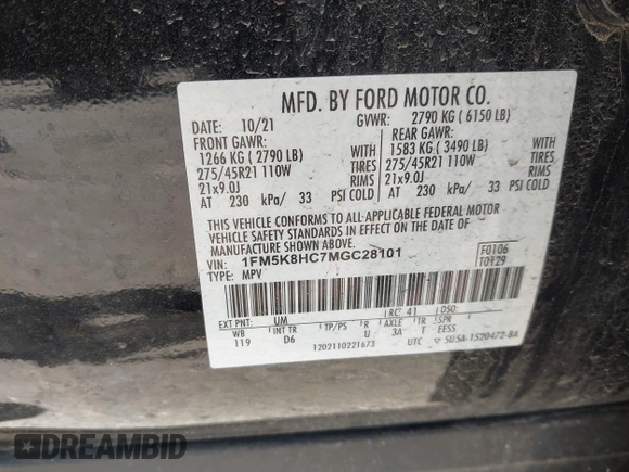 2021 Ford Explorer Platinum с VIN 1FM5K8HC7MGC28101, выставлен на аукционе IAAI как лот 42126938 с пробегом 20 257 миль миль и . История ставок и продаж доступна на DreamBid. Изображение 9.