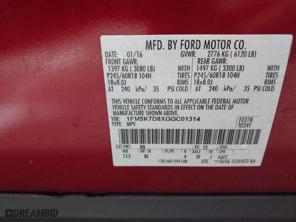 2016 Ford Explorer XLT with VIN 1FM5K7D8XGGC01314, listed as a IAAI auction lot 41366302 with 127,266 mi miles. Bid and sale history available at carsss.com. Image 9.