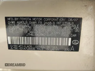 2008 Lexus ES 350 with VIN JTHBJ46G982164072, listed as a IAAI auction lot 41967331 with 1 mi miles. Bid and sale history available at carsss.com. Image 9.