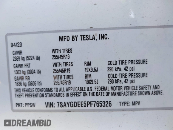 2023 Tesla Model Y Long Range z VIN 7SAYGDEE5PF765326, wystawiony jako IAAI lot #41757113 z przebiegiem 10 461 mil mil oraz . Historia ofert i sprzedaży dostępna na DreamBid. Obrazek 9.