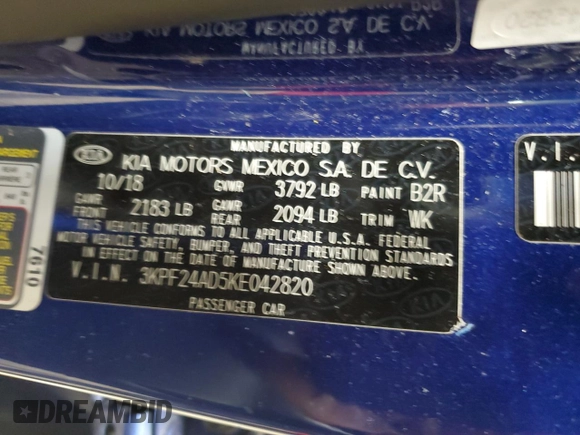 2019 Kia Forte LXS with VIN 3KPF24AD5KE042820, listed as a Copart auction lot 47739695 with 73,282 mi miles and Salvage Title. Bid and sale history available at carsss.com. Image 12.