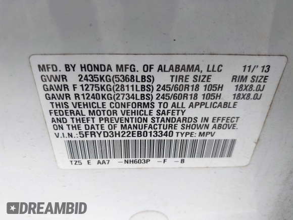 2014 Acura MDX with VIN 5FRYD3H22EB013340, listed as a IAAI auction lot 41709170 with 166,309 mi miles and . Bid and sale history available at DreamBid. Image 9.