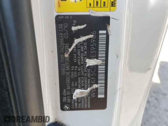 2011 BMW 3 Series 328i xDrive with VIN WBAKF5C57BE395986, listed as a Copart auction lot 53686095 with 154,812 mi miles and Salvage title. Bid and sale history available at DreamBid. Image 12.