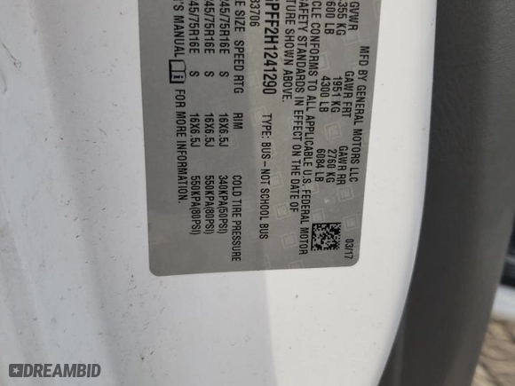 2017 Chevrolet Express Passenger LT with VIN 1GAZGPFF2H1241290, listed as a Copart auction lot 80438284 with 137,221 mi miles and Salvage Title. Bid and sale history available at carsss.com. Image 14.