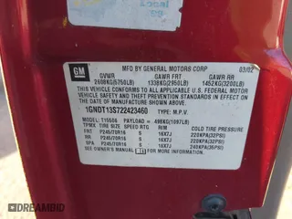 2002 Chevrolet TrailBlazer LS with VIN 1GNDT13S722423460, listed as a IAAI auction lot 41401201 with 203,385 mi miles. Bid and sale history available at carsss.com. Image 9.