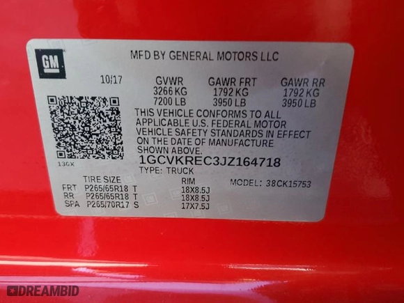 2018 Chevrolet Silverado 1500 LT with VIN 1GCVKREC3JZ164718, listed as a Copart auction lot 53186225 with 55,579 mi miles and Salvage Title. Bid and sale history available at carsss.com. Image 14.