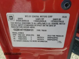 2000 Chevrolet Silverado 1500 with VIN 1GCEK14T1YE364131, listed as a Copart auction lot 80485414 with 132,875 mi miles and Salvage Title. Bid and sale history available at carsss.com. Image 12.
