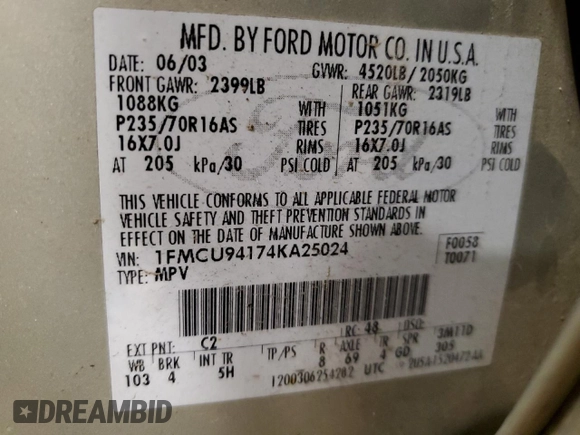 2004 Ford Escape Limited with VIN 1FMCU94174KA25024, listed as a Copart auction lot 46150805 with 236,463 mi miles and Clean Title. Bid and sale history available at carsss.com. Image 16.