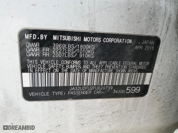 2015 Mitsubishi Lancer ES with VIN JA32U2FU2FU020799, listed as a Copart auction lot 45037745 with 177,776 mi miles and Clean Title. Bid and sale history available at carsss.com. Image 12.
