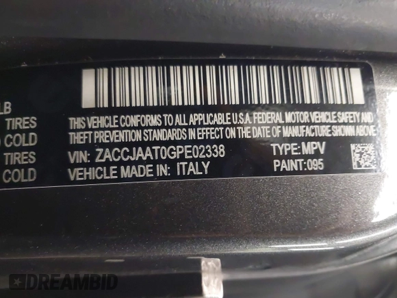 2016 Jeep Renegade Sport with VIN ZACCJAAT0GPE02338, listed as a IAAI auction lot 41621653 with 224,752 mi miles and . Bid and sale history available at DreamBid. Image 9.