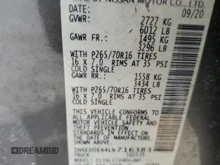 2020 Nissan Frontier SV z VIN 1N6ED0EA4LN716383, wystawiony jako Copart lot #56397835 z przebiegiem 34 293 mil mil oraz Szkoda całkowita • Salvage title. Historia ofert i sprzedaży dostępna na DreamBid. Obrazek 12.
