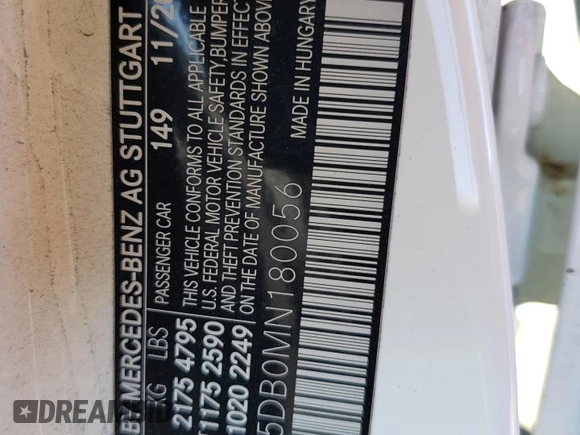 2021 Mercedes-Benz CLA 45 AMG with VIN W1K5J5DB0MN180056, listed as a Copart auction lot 68569534 with Not Provided miles and Salvage Title. Bid and sale history available at DreamBid. Image 13.