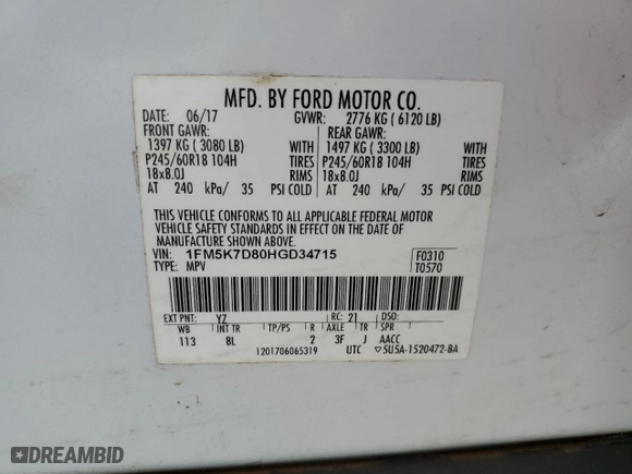 2017 Ford Explorer XLT with VIN 1FM5K7D80HGD34715, listed as a Copart auction lot 47735455 with 0 mi miles and Salvage Title. Bid and sale history available at carsss.com. Image 14.
