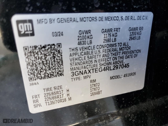 2024 Chevrolet Equinox LT with VIN 3GNAXTEG4RL297045, listed as a Copart auction lot 47478935 with 12,970 mi miles and Clean Title. Bid and sale history available at carsss.com. Image 13.