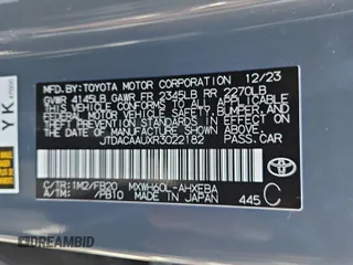 2024 Toyota Prius LE with VIN JTDACAAUXR3022182, listed as a IAAI auction lot 42844327 with 32,484 mi miles and . Bid and sale history available at DreamBid. Image 17.