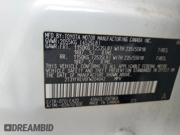 2015 Toyota RAV4 Limited z VIN 2T3YFREV6FW204042, wystawiony jako Copart lot #55455035 z przebiegiem 116 985 mil mil oraz Szkoda całkowita • Salvage title. Historia ofert i sprzedaży dostępna na DreamBid. Obrazek 13.
