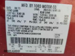 2016 Ford Explorer XLT with VIN 1FM5K8D88GGA85195, listed as a Copart auction lot 50878445 with 100,660 mi miles and Salvage Title. Bid and sale history available at carsss.com. Image 13.
