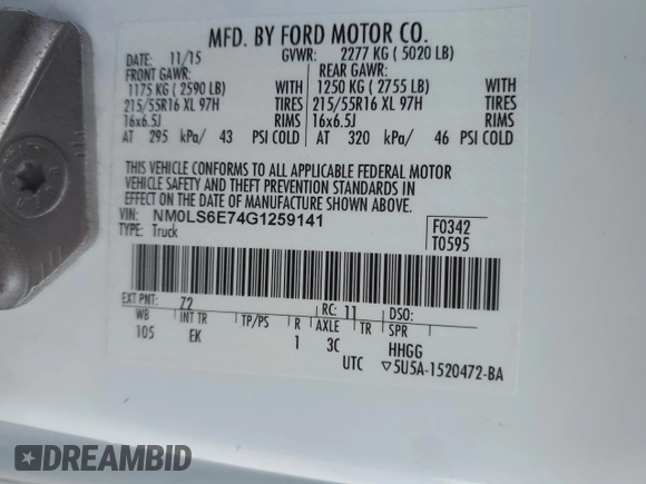 2016 Ford Transit Connect XL with VIN NM0LS6E74G1259141, listed as a Copart auction lot 52004265 with 67,190 mi miles and Salvage title. Bid and sale history available at DreamBid. Image 15.