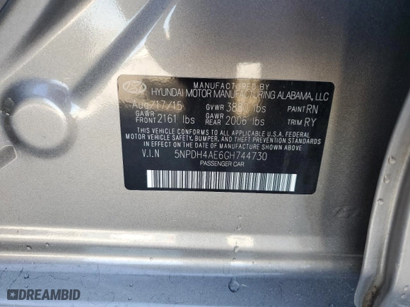 2016 Hyundai Elantra SE with VIN 5NPDH4AE6GH744730, listed as a Copart auction lot 49216095 with 92,418 mi miles and Salvage Title. Bid and sale history available at carsss.com. Image 14.
