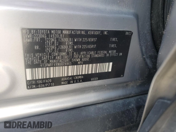 2022 Toyota RAV4 Hybrid XLE z VIN 4T3RWRFVXNU074865, wystawiony jako Copart lot #60509615 z przebiegiem 133 160 mil mil oraz Czysty tytuł • Clean title. Historia ofert i sprzedaży dostępna na DreamBid. Obrazek 13.