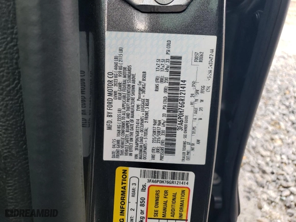 2016 Ford Fusion SE with VIN 3FA6P0H76GR121414, listed as a Copart auction lot 42046805 with 152,244 mi miles and Salvage Title. Bid and sale history available at carsss.com. Image 12.